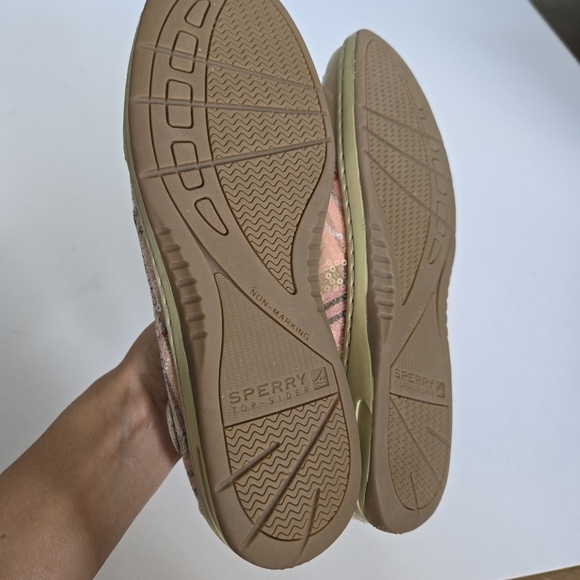 SPERRY Top-Sider Boat Shoes Tan Pink Plaid Sequin Loafer leather sz 7.5 - Picture 5 of 8